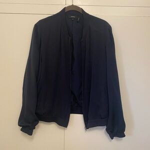 Theory Navy Silk Bomber Jacket, size M